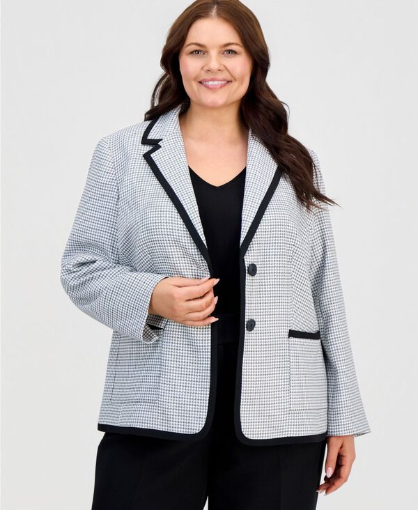 【貨物輸送無料】 カスパール レディース 上衣・上衣 アウター Plus Size Framed Notched Collar Patterned Jacket Lily White/Black レディースファッション-コート・ジャケット