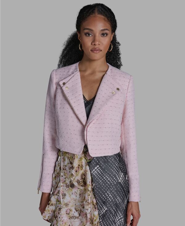 【送料無料】 ビーシビージー レディース ジャケット・ブルゾン アウター Women's Crewneck Textured Cropped Moto Jacket Rose Gold