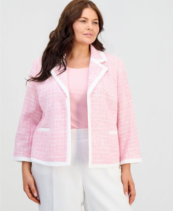 【送料無料】 カスパール レディース ジャケット・ブルゾン アウター Plus Size Notched-Collar Open-Front Jacket Pink Perfection