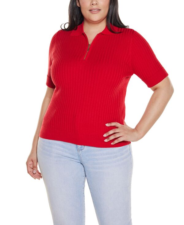 【送料無料】 ベルディーニ レディース ニット・セーター アウター Plus Size Collared Quarter-Zip Ribbed-Knit Sweater Belldini Red