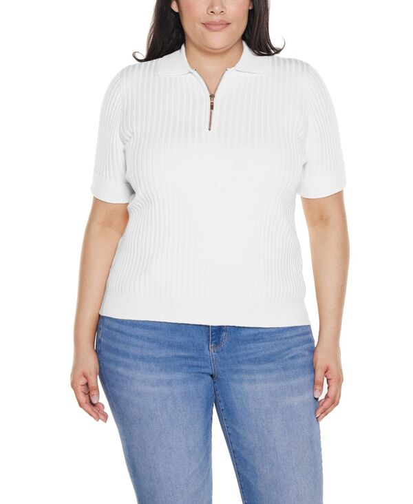 【送料無料】 ベルディーニ レディース ニット・セーター アウター Plus Size Collared Quarter-Zip Ribbed-Knit Sweater White