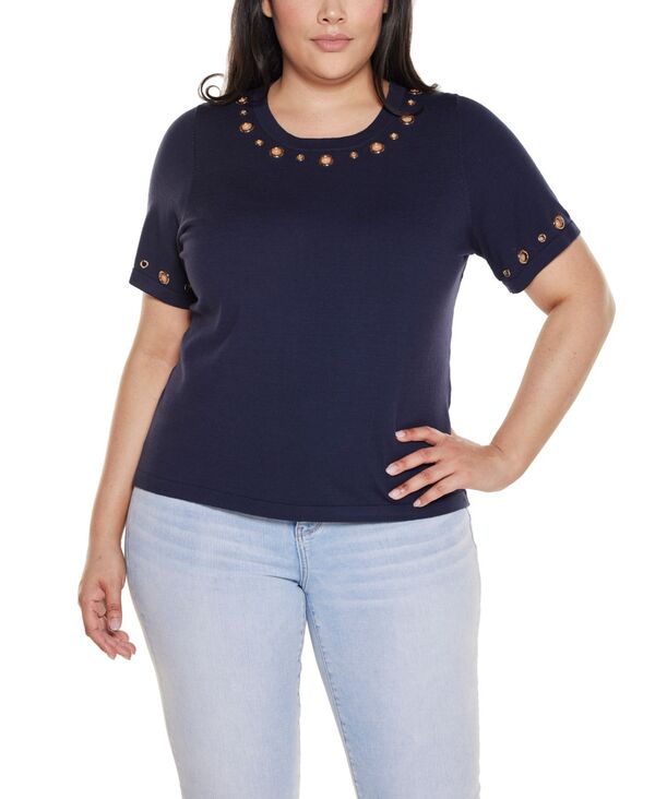 【送料無料】 ベルディーニ レディース ニット・セーター アウター Plus Size Grommet-Detail Crew-Neck Sweater Navy