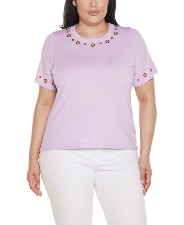 【貨物輸送無料】 ベルディーニ レディース 編み物・プルオーバー アウター Plus Size Grommet-Detail Crew-Neck Sweater Spring Orchid ニット・セーター-トップス