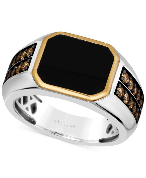 ル キャラバン メンズ 付属物 輪っか Le Vian Chocolatier Men\u0027s Onyx \u0026 Chocolate Diamond (1/2 コンピュータ断層撮影法.w.) インチ Sterling Silver \u0026 14k Two-Tone 黒茶