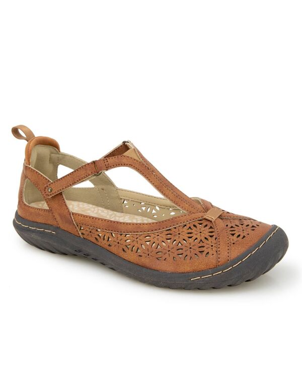 ジャイビーユー レディース シューズ パンプス JBU Women's Daffodil Mary Jane T-Strap Flats Med Brown ブラウン