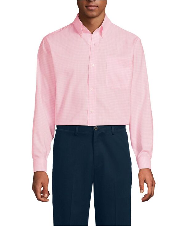ランズエンド メンズ トップス シャツ オックスフォード コットン Lands' End Men's No Iron Supima Cotton Oxfordresshirt Sea salt pink plaid ピンク｜ReVida 店