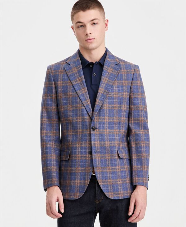 ナウティカ メンズ アウター ジャケット・ブルゾン プリント コットン コート リネン Nautica Men's Cotton & Linen Printed Modern-Fit Sport Coat Blue Brown Window ブルー