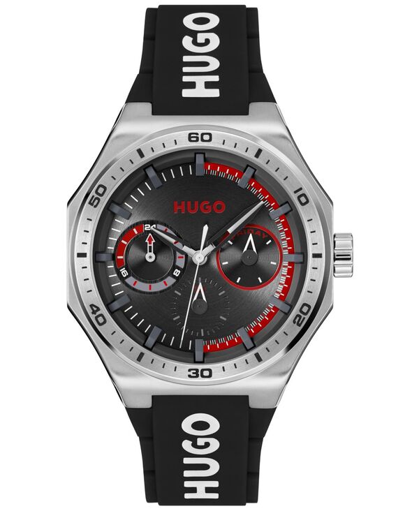ヒューゴボス メンズ 佩び物 ウォッチ Hugo Boss Men\u0027s Grail Sport Quartz Multifunction Black Silicone Watch 44粍 Black 黒いこと