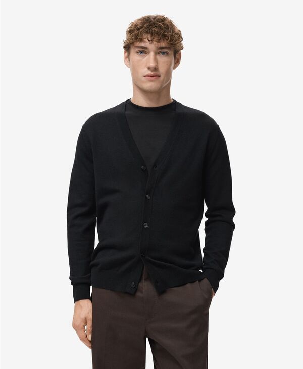 マンゴ メンズ アウター ニット・セーター ウール カーディガン MANGO Men's Merino Wool Cardigan Black ブラック