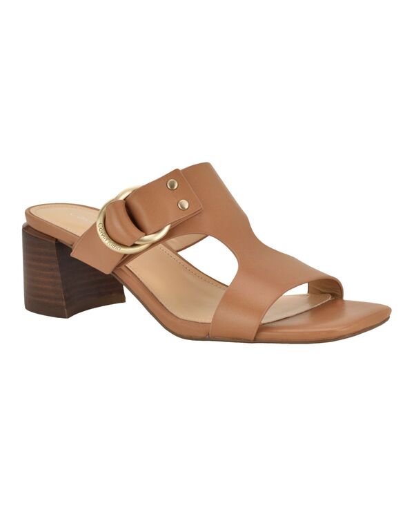 カルバンクライン レディース シューズ スリッポン・ローファー サンダル 踵 Calvin Klein Women\u0027s Vevia Block Heel Slip-On Sandals Cognac Leather ローファー-レディース靴-靴