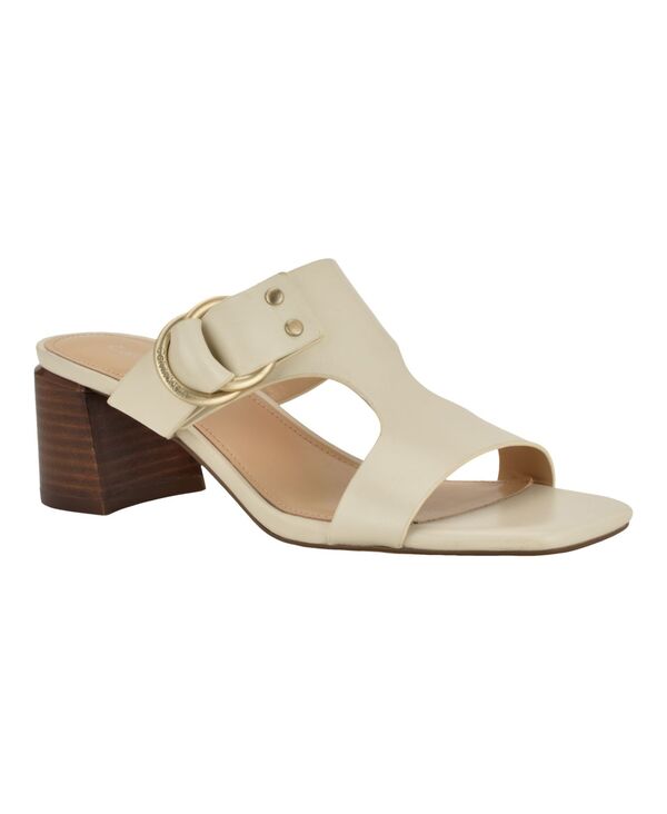 カルバンクライン レディース シューズ スリッポン・ローファー サンダル 踵 Calvin Klein Women\u0027s Vevia Block Heel Slip-On Sandals Ivory Leather 象牙色 レディース靴-靴