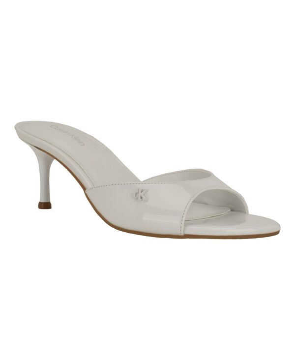カルバンクライン レディース シューズ スリッポン・ローファー サンダル ヒール Calvin Klein Women's Vixie Slip-On Kitten Heel Dressandals White Patent ホワイト｜ReVida 店
