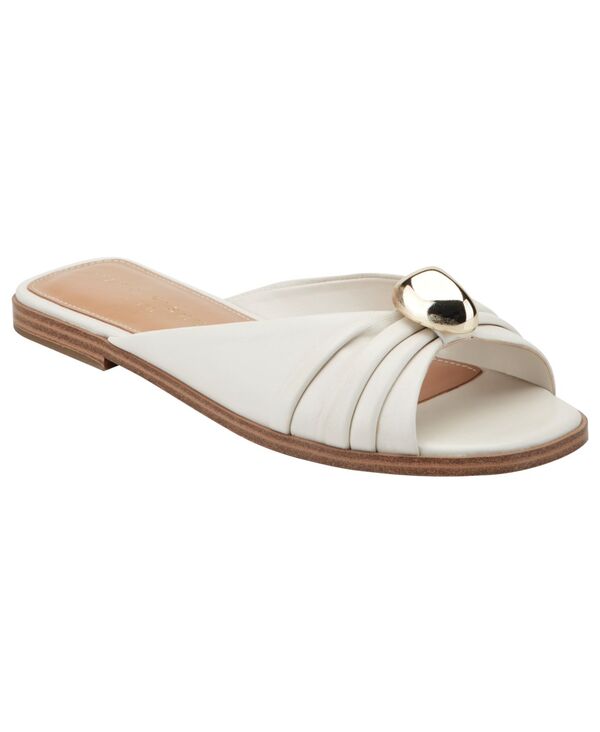 目じるし・フィッシャー レディース シューズ スリッポン・ローファー ギャザー サンダル Marc Fisher LTD Women\u0027s Dalani Ornamented Ruched Flat Slip-On Sandals Cream Leather 皮膚軟化剤 レディース靴-靴