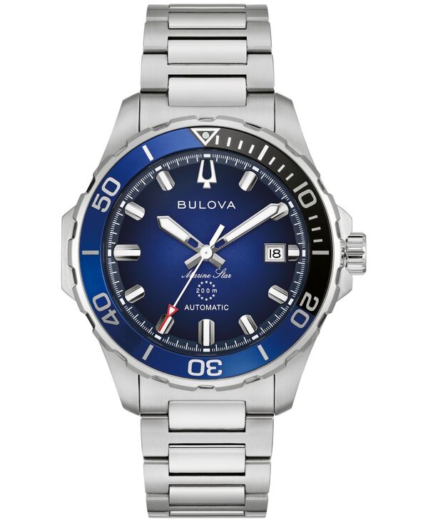 ブロバ メンズ アクセサリー 腕時計 Tシャツ Bulova Men's Marine Star Series B Automatic Silver-Tone Stainlessteel Bracelet Watch 45mm Silver-tone シルバー｜ReVida 店
