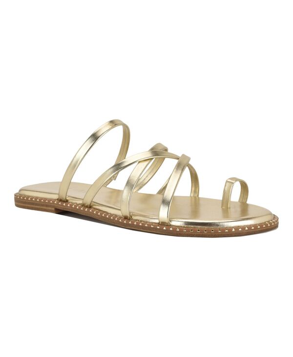 ナインウェスト レディース シューズ スリッポン・ローファー サンダル Nine West Women's Digen Strappy Toe Loop Flat Slip-On Sandals Gold ゴールド