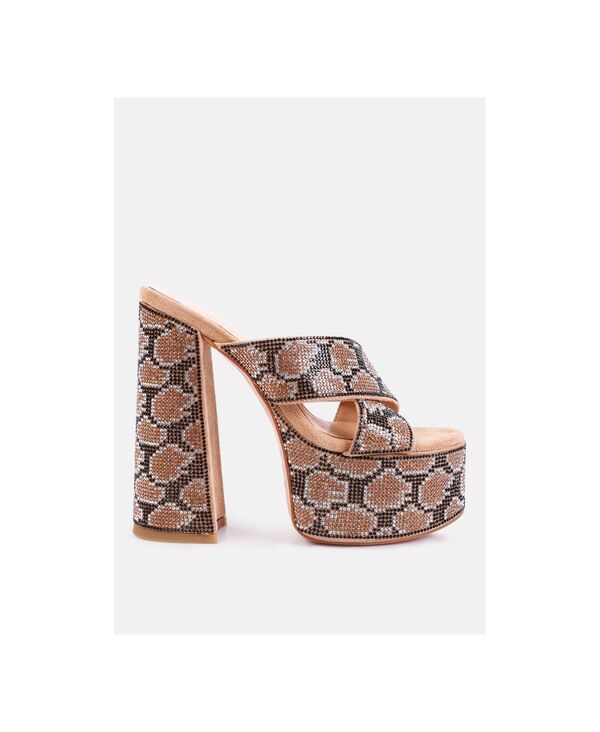 ロンドンラグ レディース シューズ サンダル プラットフォーム London Rag Sinful High Platform Patternediamante Slidesandals Gold ゴールド