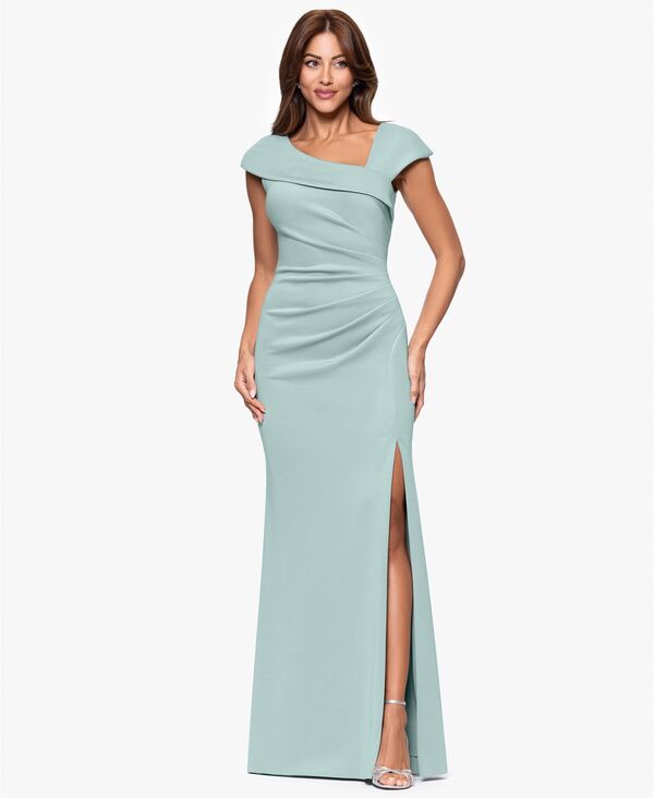 エスケープ レディース トップス ワンピース アシンメトリー XSCAPE Women's Asymmetric-Neck Side-Slit Gown Sage セージ