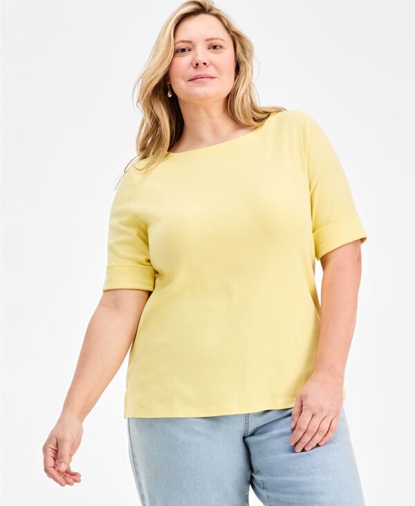 スタイルアンドコー レディース トップス シャツ コットン Style & Co Women's Boat-Neck Elbow Sleeve Cotton Top Exclusively at Macy'sunshine