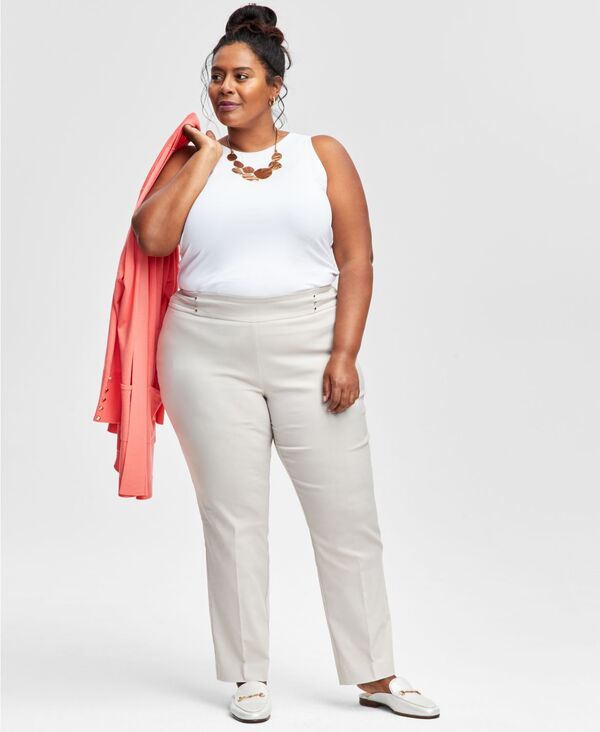 ジェイエムコレクション レディース ボトムス カジュアルパンツ プラスサイズ プチ JM Collection Plus & Petite Plusize Tummy Control Pull-On Slim-Leg Pants Macy's Exclusive Stonewall