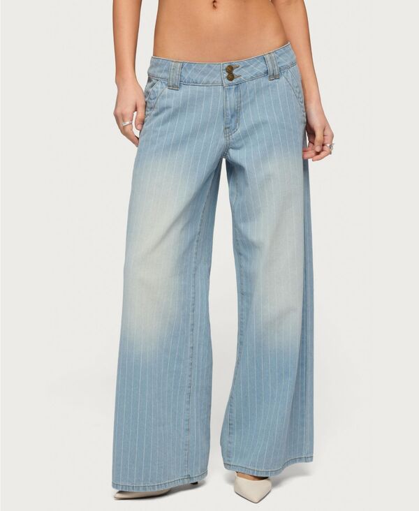 アディクテッド レディース ボトムス デニムパンツ ローライズ ジーンズ Edikted Women's Cory Striped Low Rise Baggy Jeans Light-blue ブルー|ReVida 店