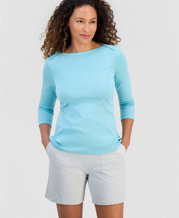 スタイルアンドコー レディース トップス シャツ コットン Style & Co Women's Pima Cotton 3/4-Sleeve Boat-Neck Top Created for Macy's Amazontie