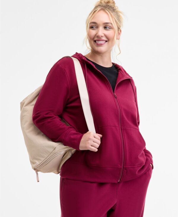 イデオロギー レディース アウター パーカー・スウェット 長袖 フリース IDeology Women's Relaxed Zip-Front Long-Sleeve Fleece Hoodie Created for Macy's Chalky Ros