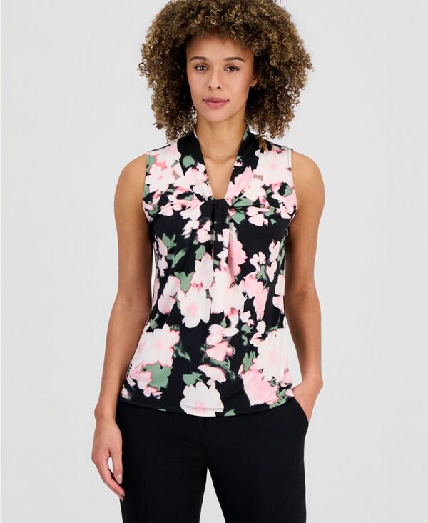 カスパール レディース トップス シャツ プリント ノースリーブ Kasper Women's Printed Knot-Neck Sleeveless Top Black Multi ブラック 9,346円