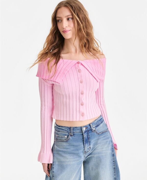 バースリー レディース アウター ニット・セーター Bar III Women's Off-The-Shoulder Button-Front Sweater Macy's Exclusive Pink Ombre ピンク