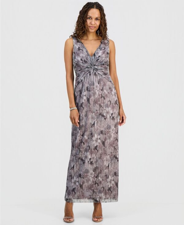 コネクテッド レディース トップス ワンピース Vネック プチ トール Connected Petite Metallic V-Neck Twist-Front Dress Rosewood メタリック