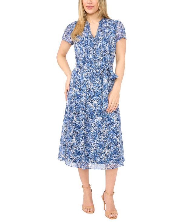 ミスク レディース トップス シャツ プチ ミディ MSK Petite Pintuck Split Neck Midi Shirt Dress Coastal Fjord