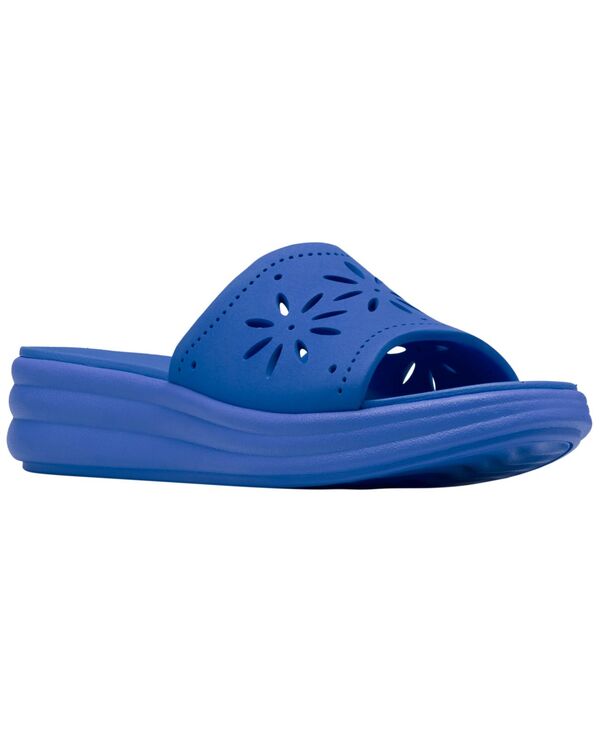 クラークス レディース シューズ スリッポン・ローファー フラワー柄 サンダル フラワー Clarks Women's Drift Floral Slip-On Wedge Sandals Blue ブルー｜ReVida 店