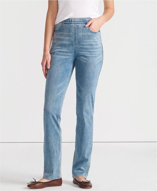 ランズエンド レディース ボトムス デニムパンツ トール ニット ジーンズ Lands' End Women's Tall Starfishigh Rise Knit Denim Straight Jeans Light brook デニム|ReVida 店