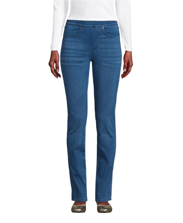 ランズエンド レディース ボトムス デニムパンツ トール ニット ジーンズ Lands' End Women's Tall Starfishigh Rise Knit Denim Straight Jeans Medium sea blue ブルー|ReVida 店
