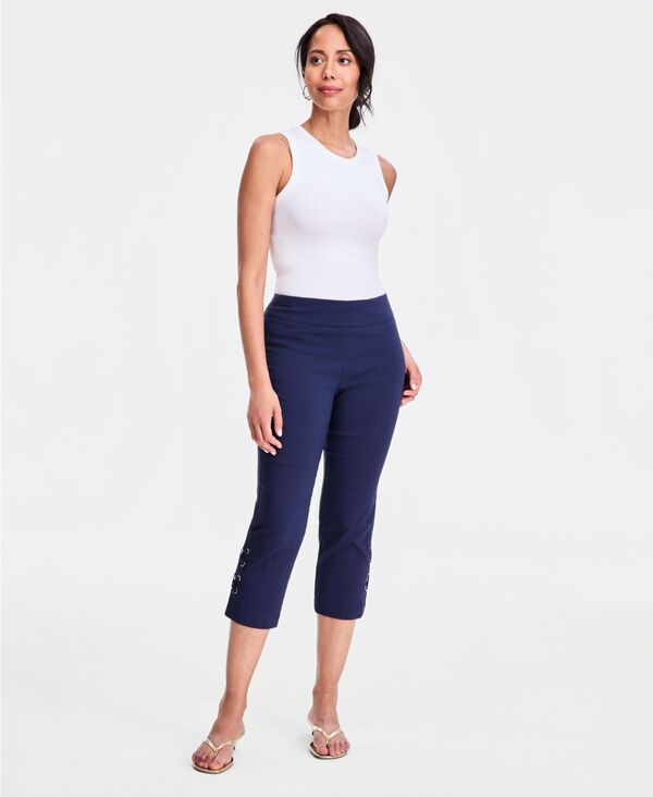 ジェイエムコレクション レディース ボトムス カジュアルパンツ キャップ レース JM Collection Womenide Lace-Upull-On Capri Pants Created for Macy Intrepid Blue ブルー