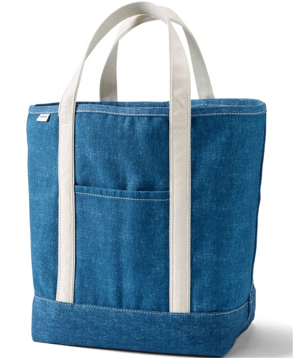 ランズエンド レディース バッグ Lands' End Large Solid Color 5 Pocket Open Top Canvas Tote Bag Denim blue デニム