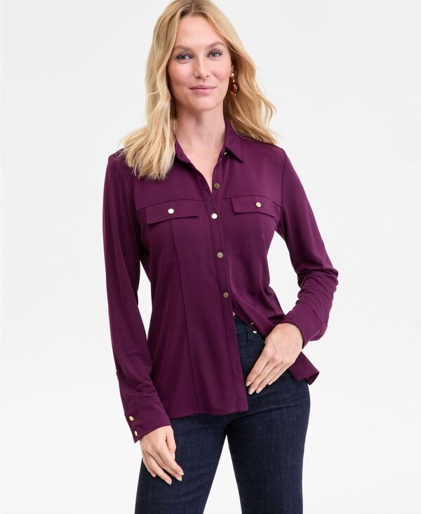 アイ.エヌ.シー インターナショナル コンセプト レディース トップス シャツ ニット I.N.C. International Concepts Women's Knit Utility Shirt Exclusively at Macy's Vintage Cr｜ReVida 店