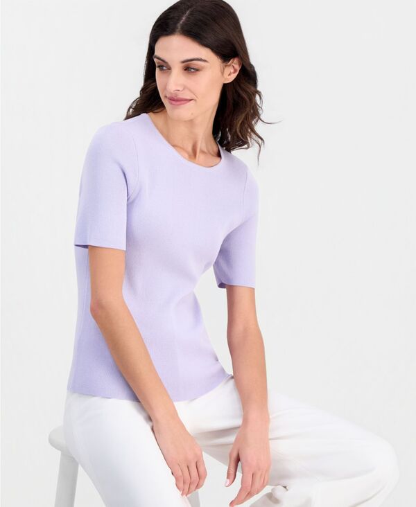 タハリエーエスエル レディース トップス シャツ クルーネック セーター Tahari ASL Women's Fine-Rib Crewneck Sweater T-Shirt Soft Violet バイオレット｜ReVida 店