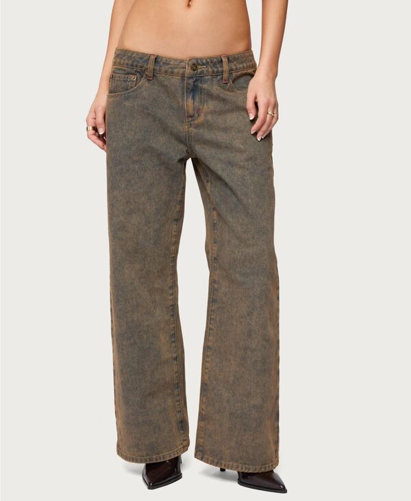 アディクテッド レディース ボトムス デニムパンツ ローライズ ジーンズ Edikted Women's Ace Low Rise Baggy Jeans Brown-washed ブラウン