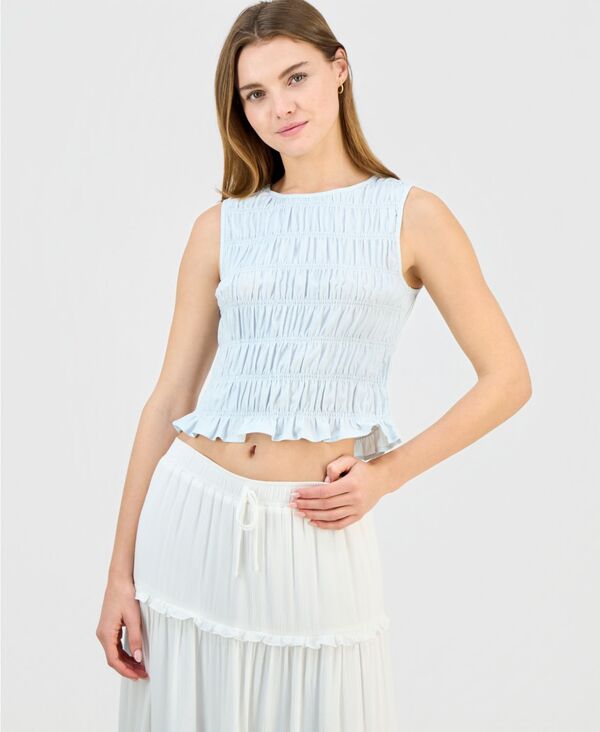 マッデンガール レディース トップス シャツ シャーリング Madden Girl Juniors' Smocked Peplum Hem Top Ice Melt