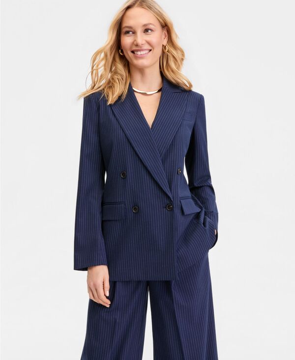 アイ.エヌ.シー インターナショナル コンセプト レディース アウター ジャケット・ブルゾン ブレザー I.N.C. International Concepts Women's Double-Breasted Pinstripe Blazer Macy's Exclusive Cam Stripe ストライプ