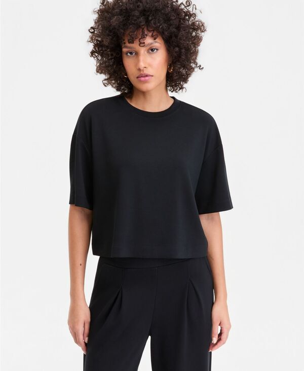 アイ.エヌ.シー インターナショナル コンセプト レディース トップス Tシャツ クルーネック I.N.C. International Concepts Women'short Sleeve Crewneck T-Shirt Macy's Exclusive Deep Black ブラック