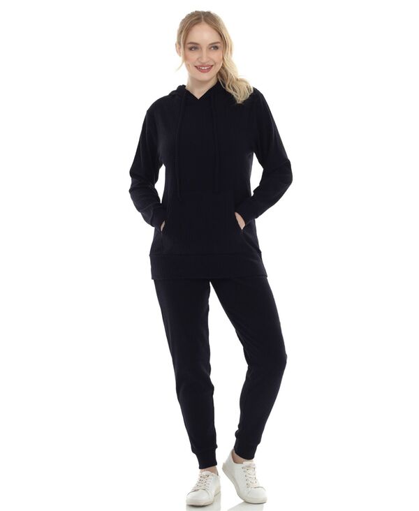 ホワイトマーク レディース アウター パーカー・スウェット パンツ White Mark Women'super Soft Pullover Hoodie and Jogger Pants Black ブラック