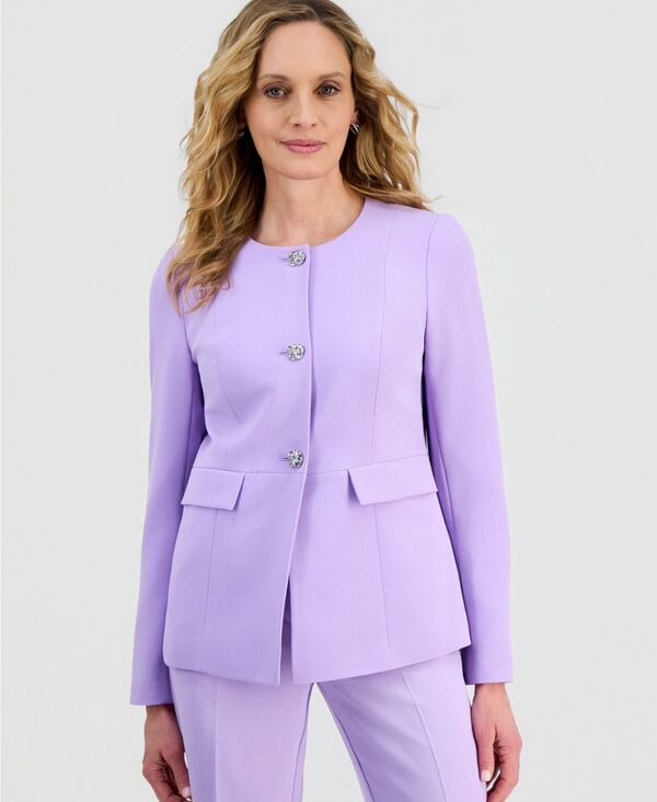 カスパール レディース アウター ジャケット・ブルゾン クレープ Kasper Women'stretch Crepe Three-Button Seamed-Waist Jacket Lavender Mist ラベンダー