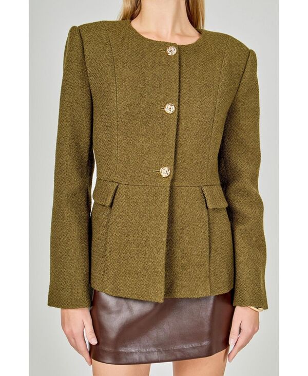 エンドレスローズ レディース アウター ジャケット・ブルゾン ブレザー endless rose Women's Round Neck Blazer Khaki カーキ
