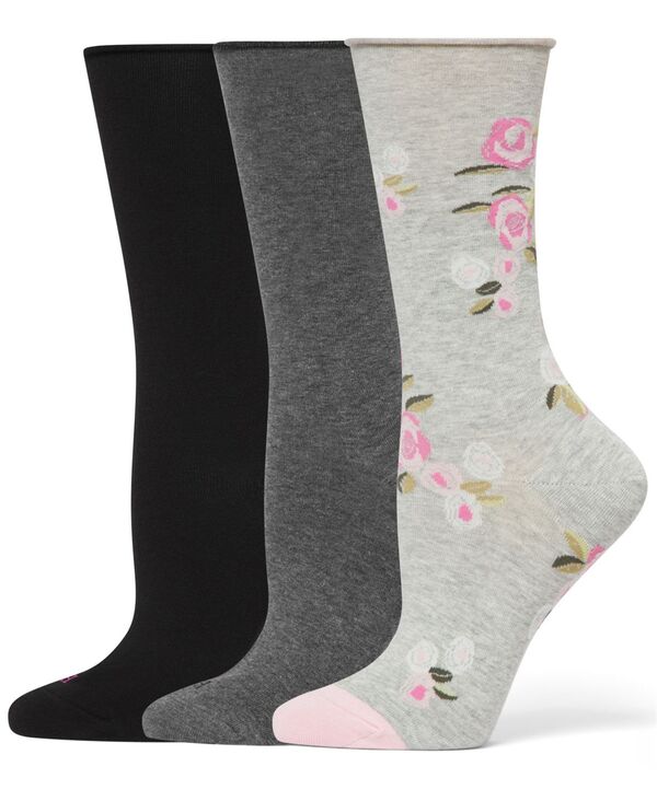 ヒュー レディース アンダーウェア 靴下 Hue Women's Roll Top Socks 3-Pk U6487MPink Floral Pack ピンク
