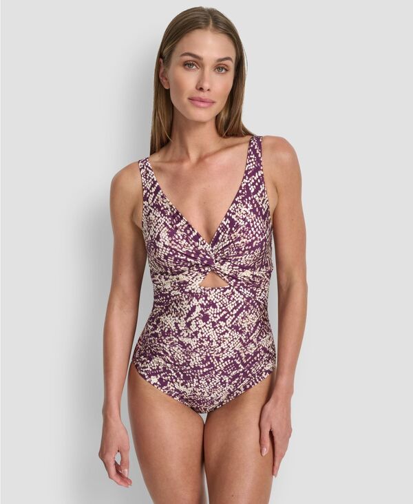 ダナ キャラン ニューヨーク レディース 水着 上下セット DKNY Women'shirred Keyhole Detail One-Piece Swimsuit Python Port Multi Shimmer マルチカラー