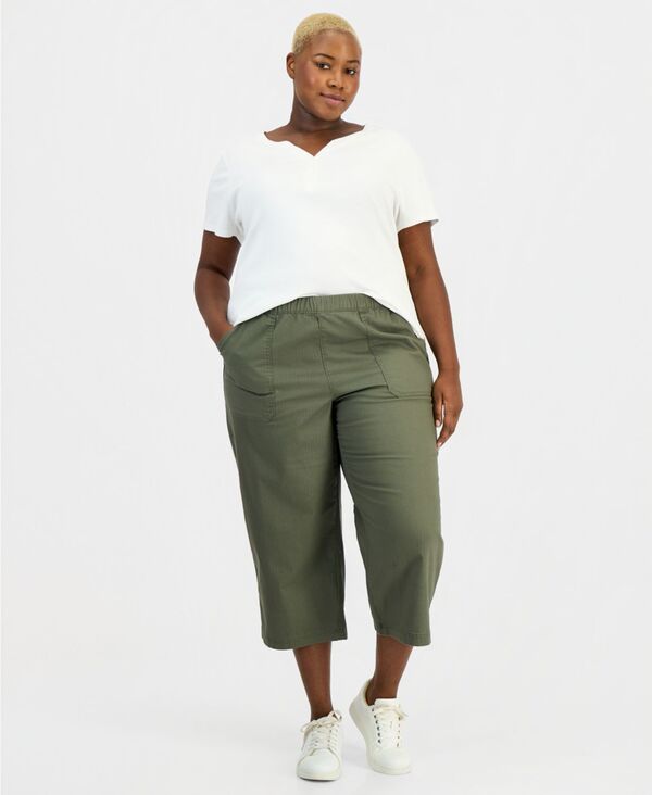 スタイルアンドコー レディース ボトムス カジュアルパンツ プラスサイズ クロップド Style \u0026 Co Plusize Pull-On Cropped Pants Exclusively at Macy Olive Drab オリーブ