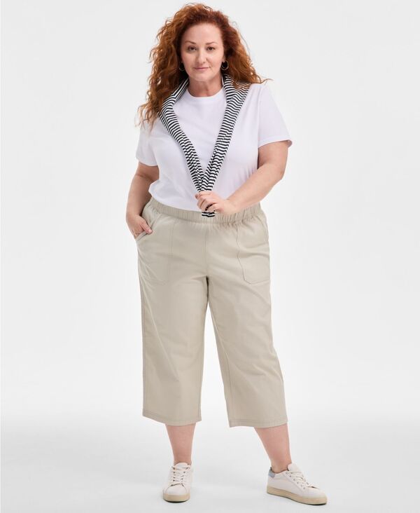 スタイルアンドコー レディース ボトムス カジュアルパンツ プラスサイズ クロップド Style \u0026 Co Plusize Pull-On Cropped Pants Exclusively at Macytone Wall ストーン