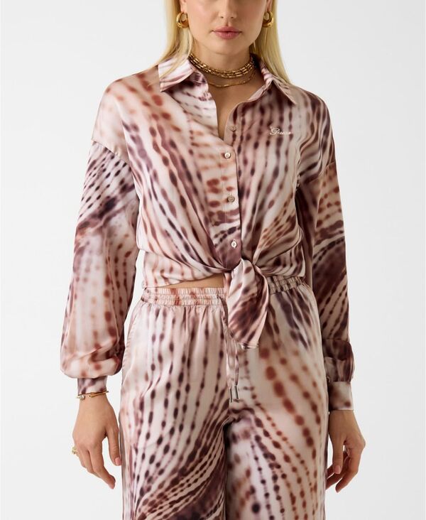 ゲス レディース トップス シャツ プリント GUESS Women's Longsleeve Jun Tie-Front Printed Shirt Shibori Drift Print