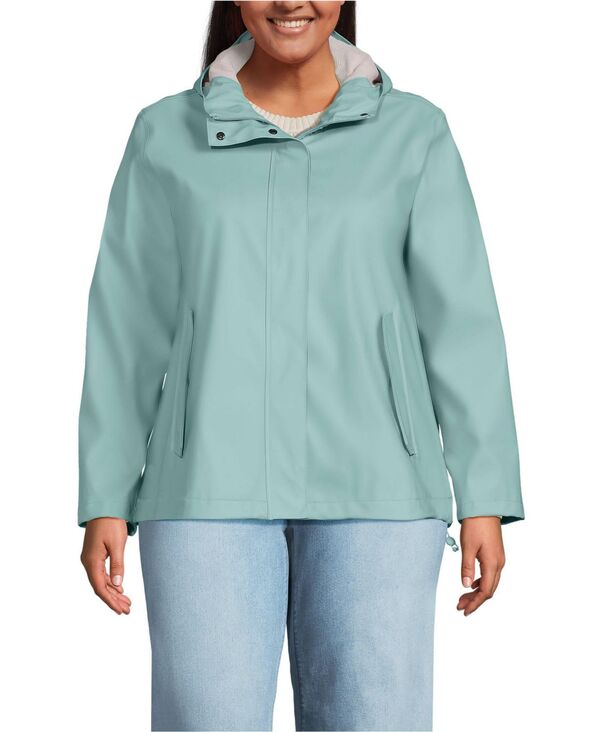 ランズエンド レディース アウター ジャケット・ブルゾン プラスサイズ Lands' End Plusize Squall Waterproof Rain Slicker Jacket Misty aqua アクア